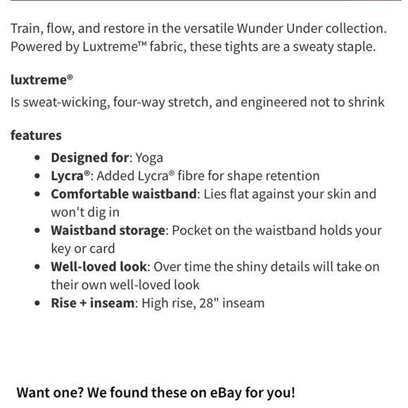 NWOT limited edition Lululemon wunder under foil* sz 6 - Picture 3 of 4